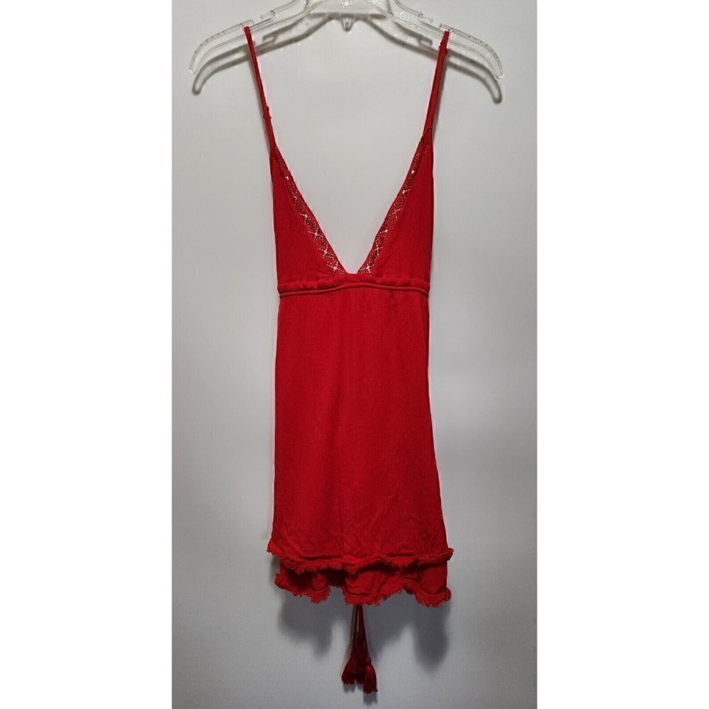 FOREVER 21 Womens Size M Halter Mini Dress Spaghetti Strap Bright Red Tassels